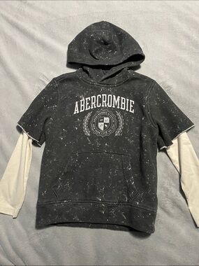 abercrombie kids Black Speckled Hoodie with Cream Layered Sleeves